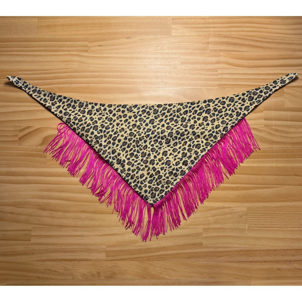Honky Tonk Hottie Leopard Fringe Dog Bandana Pink Western Handmade Pet Accessory